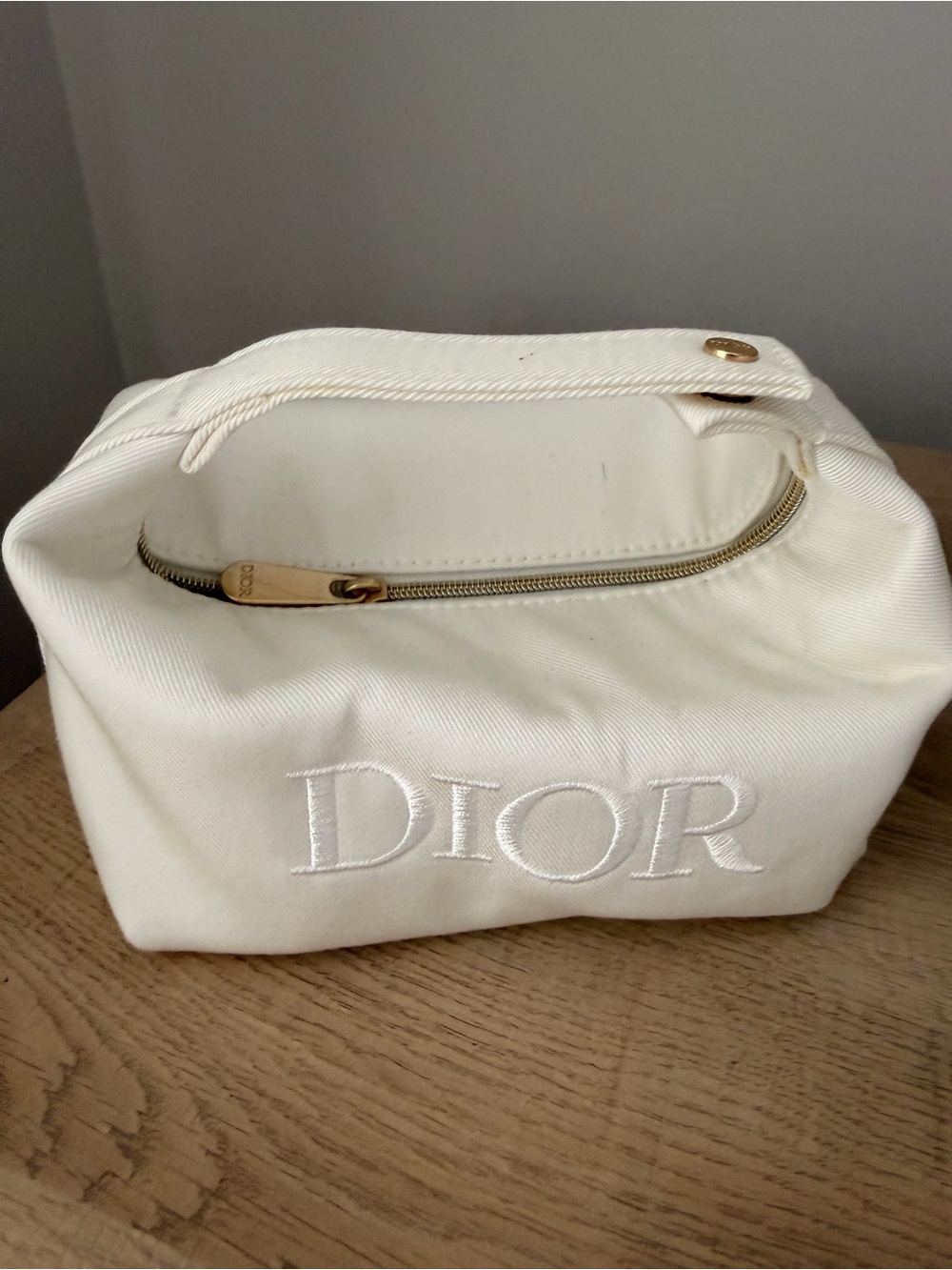 Dior Cream Embroidered Logo Cosmetic Pouch with Gold-Tone Zip